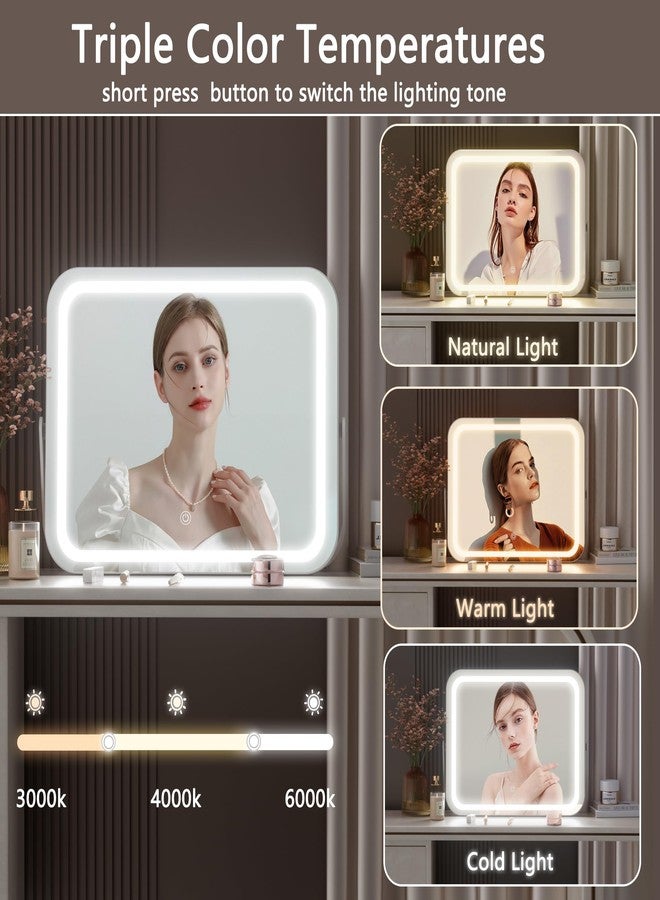 Hasipu مرآة زينة هاسيبُو بإضاءة، مرآة مكياج LED مقاس 14 × 10 بوصة، 3 أوضاع إضاءة، تحكم ذكي باللمس، قابلة للتعتيم، دوران 360 درجة، إطار أبيض مستطيل، مع عدسة مكبرة 5x - Image 5